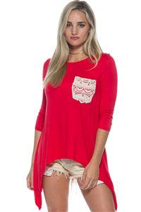Boho Red Crochet Pocket Top