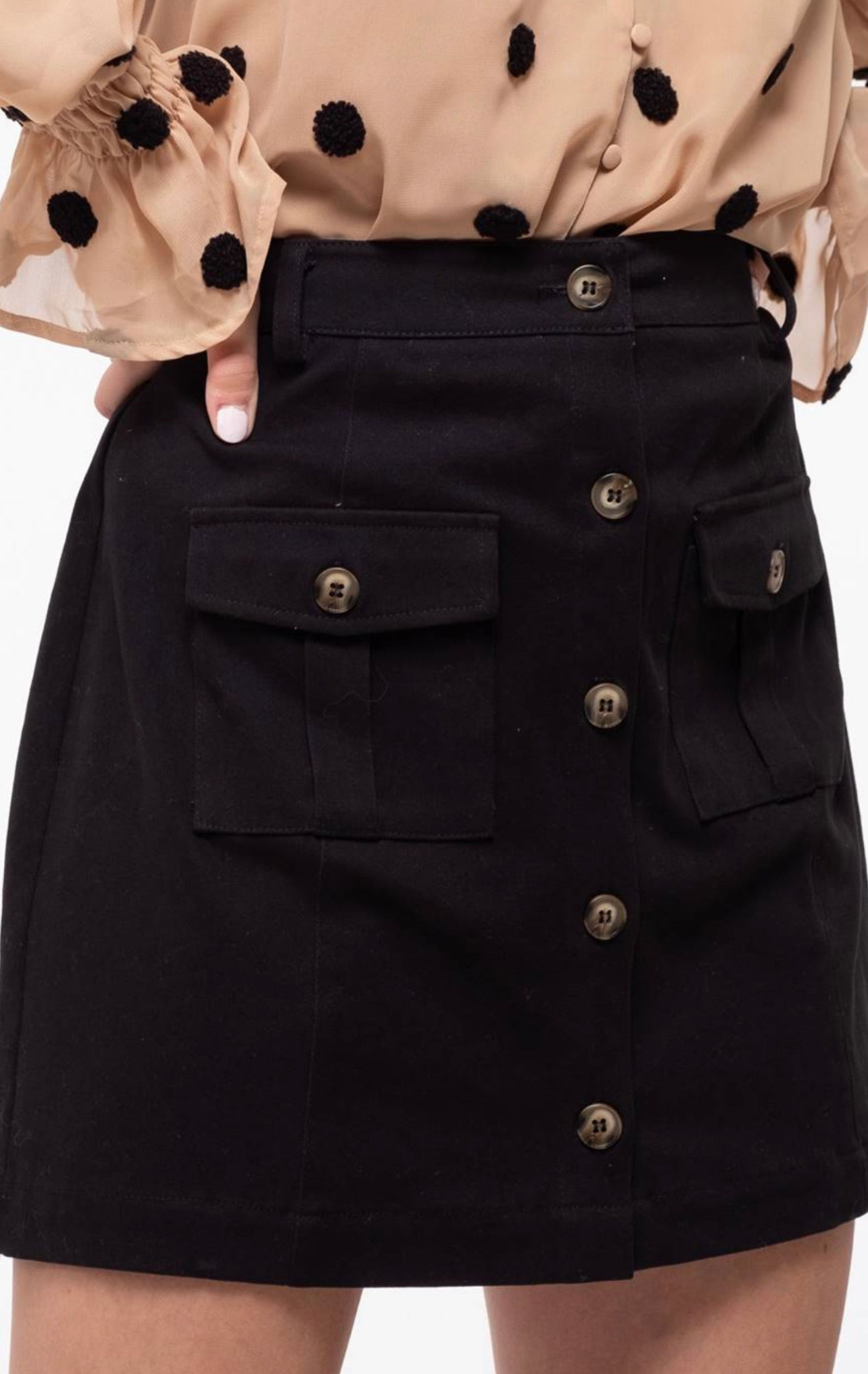 Black Button-Front Skirt