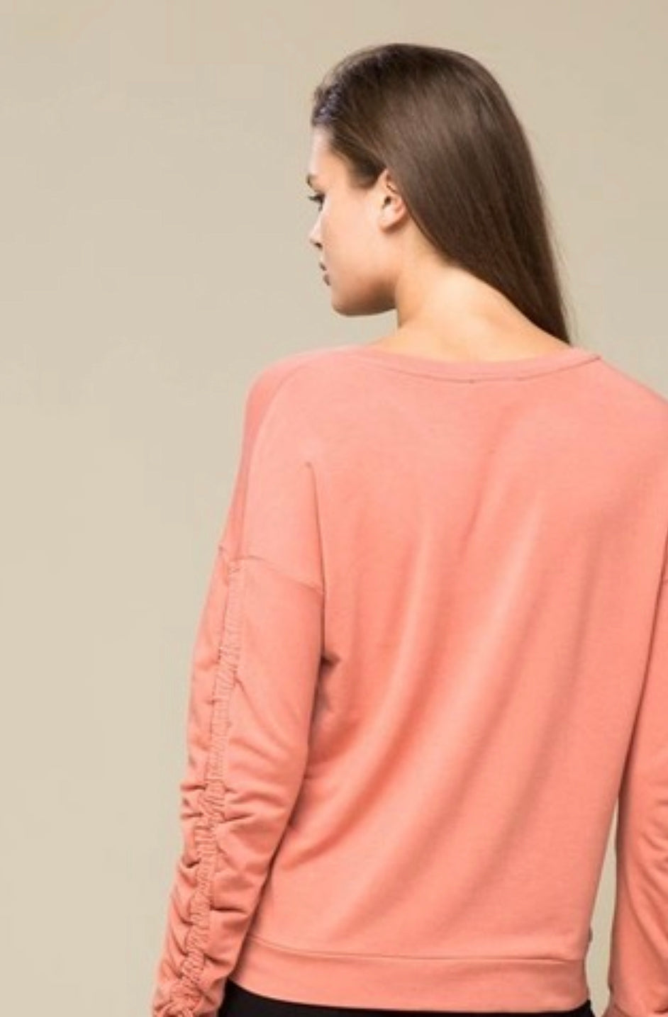 Dusty Salmon Scrunched Sleeve Top