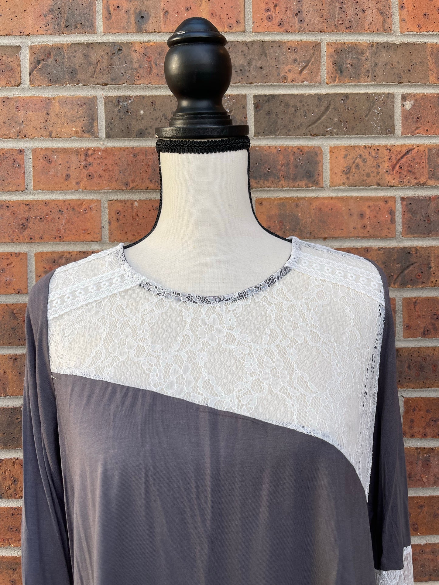 Gray Lace Detailed Top