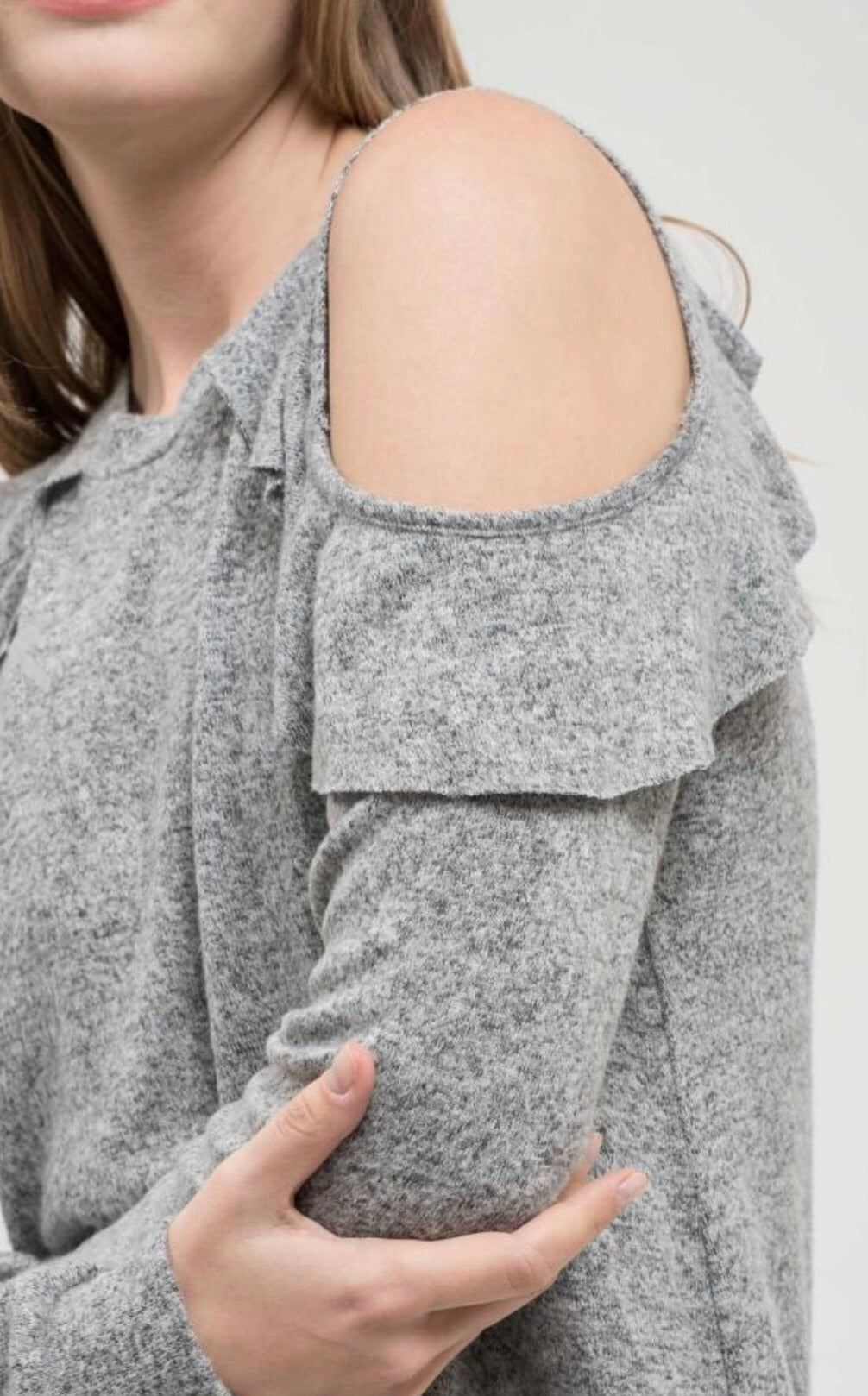 Grey Cold Shoulder Sweater