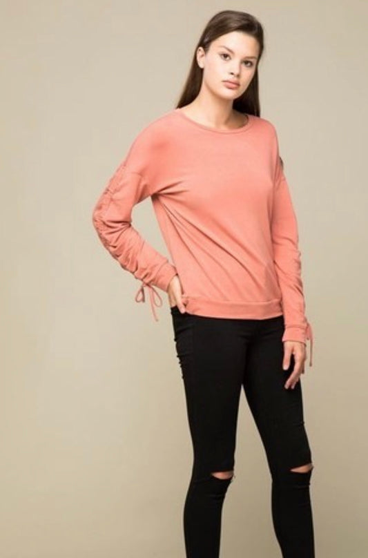 Dusty Salmon Scrunched Sleeve Top