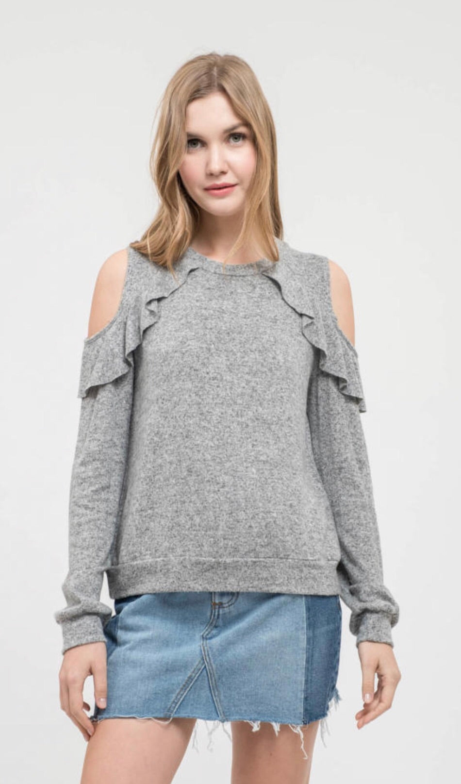 Grey Cold Shoulder Sweater