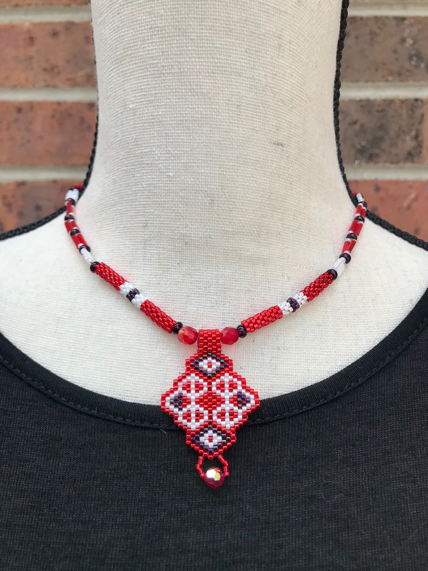 Red Beaded Necklace & Earring Set - 7742