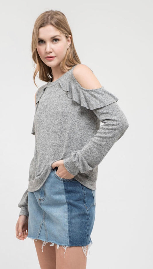 Grey Cold Shoulder Sweater