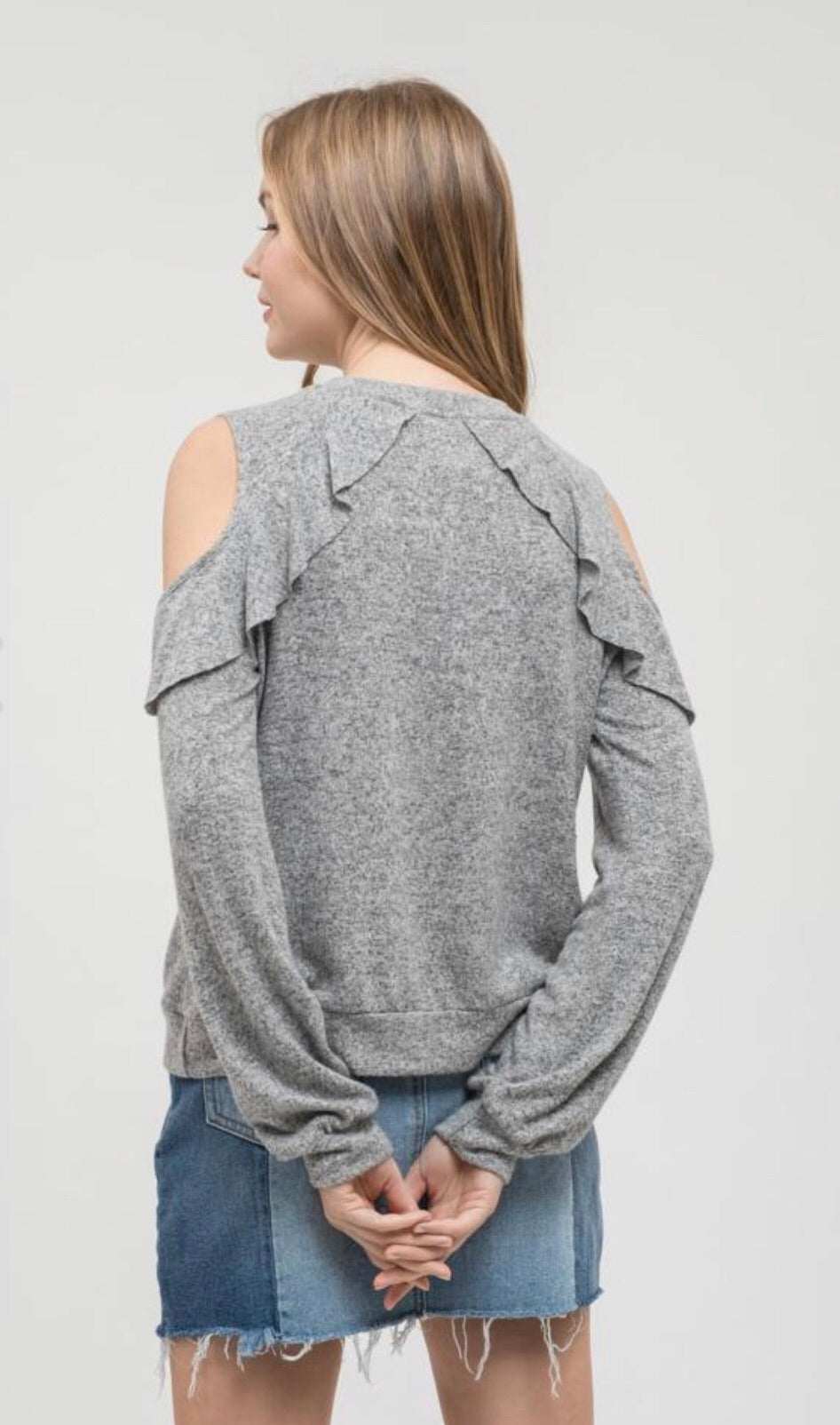 Grey Cold Shoulder Sweater
